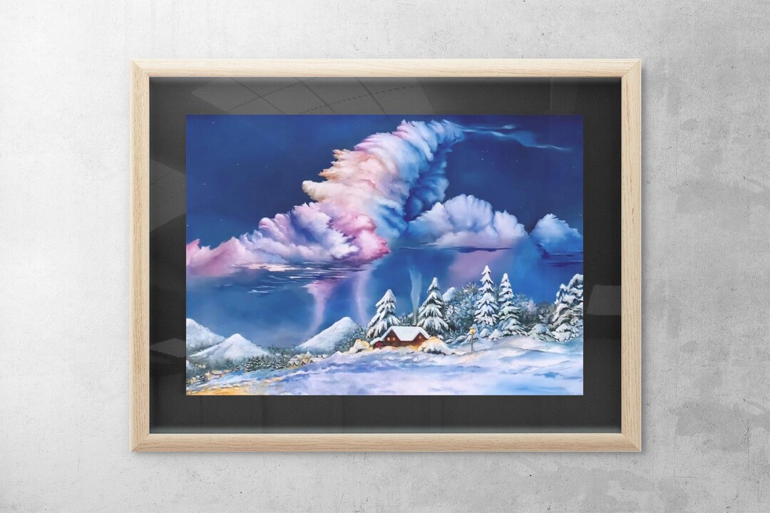 Winter Wonderland Cabin Framed Poster Snowy Landscape With Colorful ...
