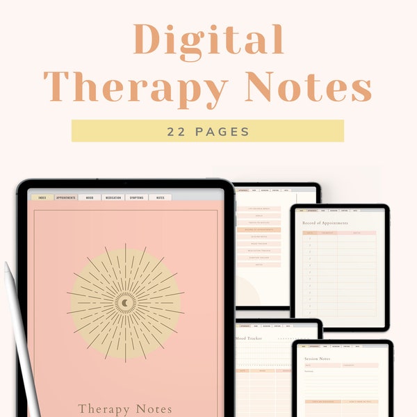 Digital Therapy Journal and Notebook | Session Meeting Notes For Goodnotes, Tablet, iPad with Hyperlinks