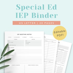 IEP Binder for Special Education Teacher | School Psychologist Planner | Speech Therapist SLP | Editable Printable PDF