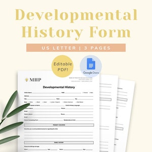 Formulario de admisión de historial de desarrollo para clientes infantiles/papeleo del terapeuta/tabla de progreso del estudiante infantil