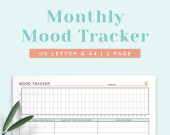 Printable Monthly Mood Tracker Chart | BPD Bipolar Disorder Log