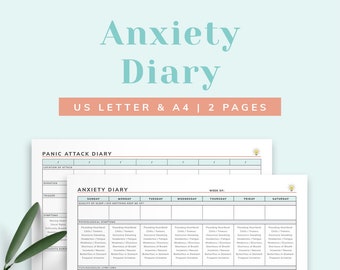 Anxiety Diary Tracker for Symptoms and Anxious Thoughts, Mental Health Journal