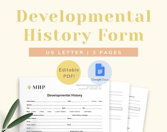 Developmental History Intake Form for Children Clients | Therapist Paperwork | Child Student Progress Chart