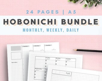 Hobonichi Cousin Style Bullet Journal | Fauxbonichi Kit | Printable Gridded Weekly Hourly Planner Inserts | Undated Vertical WO2P