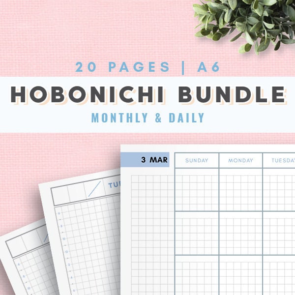 A6 Hobonichi Techo Style Planner - Monthly, Daily | Grid Bullet Journal with Hourly Planner | Printable Gridded Inserts with Print Template