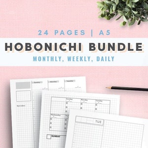 Hobonichi Cousin Style Bullet Journal | Fauxbonichi Kit | Printable Gridded Weekly Hourly Planner Inserts | Undated Vertical WO2P