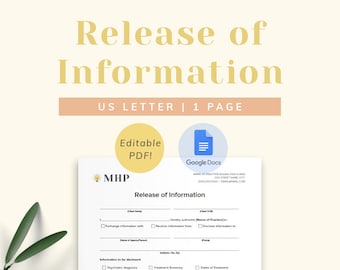 Release of Information Consent Form Template for Private Practice Therapists and Counselors