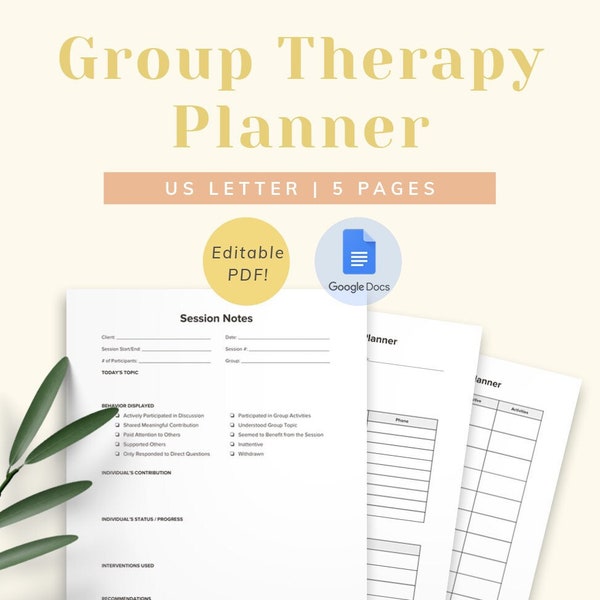 Group Therapy Lesson Planner for Therapists, Psychologists, SLP, and Private Practices, Agenda Plans for Counseling Session