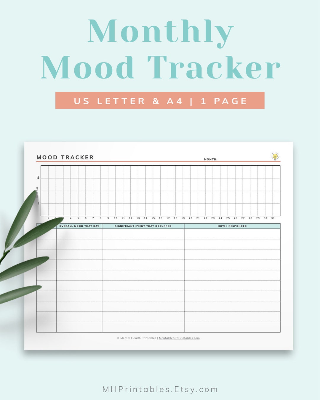 Printable Monthly Mood Tracker Chart | BPD Bipolar Disorder Log - Etsy