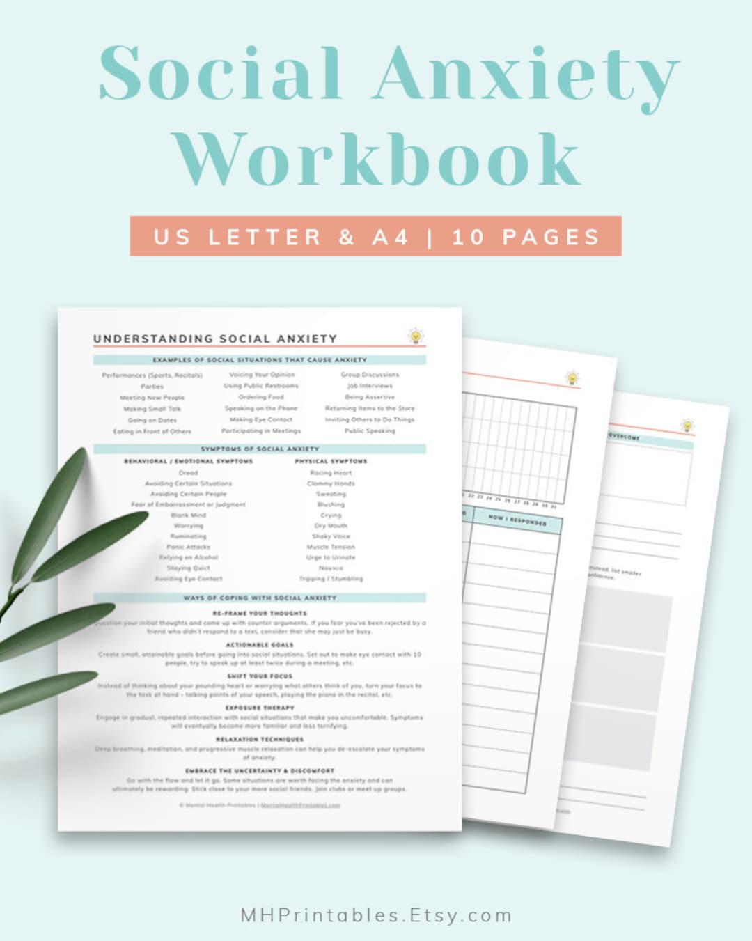 Social Anxiety Workbook | Printable Journal Worksheets for Socially ...