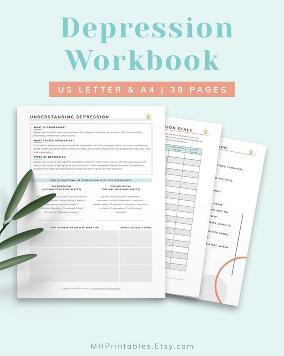 Mental Health Planner for Depression | Therapy Journal and Worksheets | Self Care Trackers for Gratitude, Habit, Sleep, & Mood