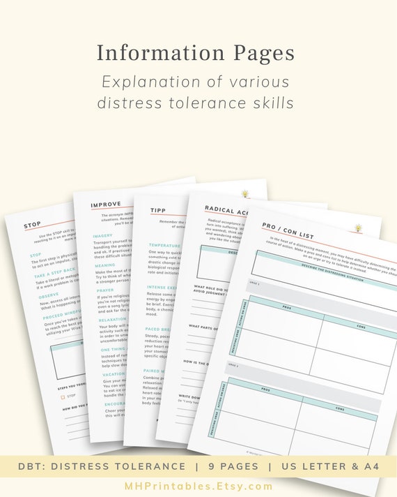 commercial license dbt distress tolerance handouts worksheets etsy norway