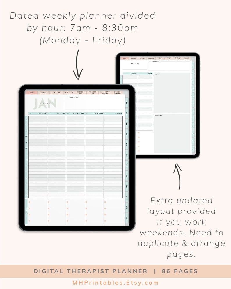 Digital Therapist Planner 2021 Counselor Hourly Appointment Etsy