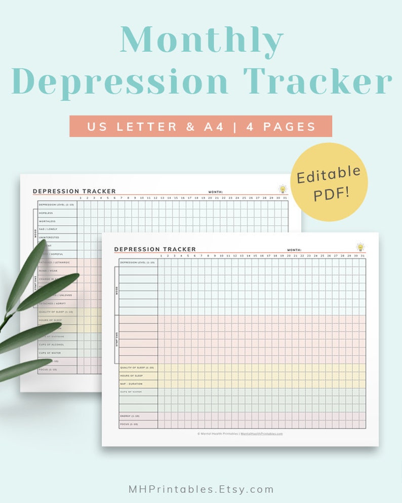 Monthly Depression Tracker for Symptoms & Mood - Etsy