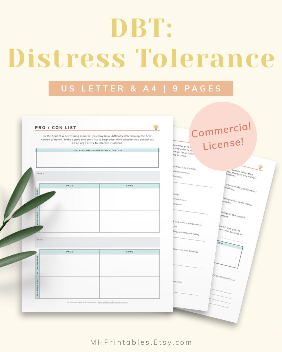 commercial license dbt distress tolerance handouts worksheets etsy