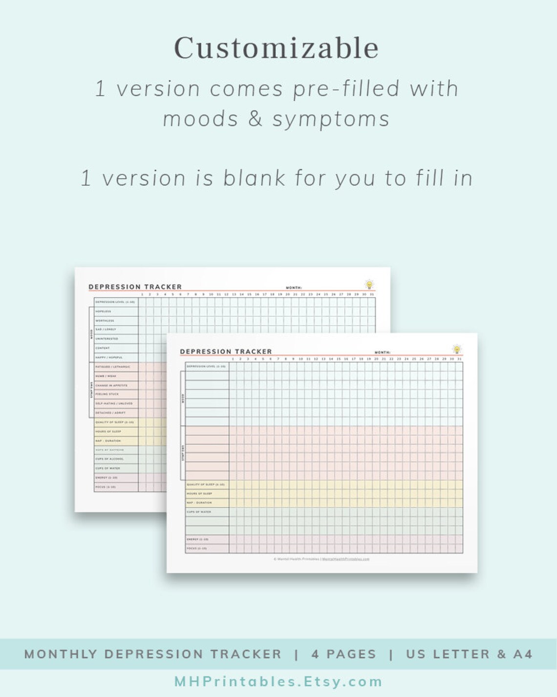 Monthly Depression Tracker for Symptoms & Mood - Etsy