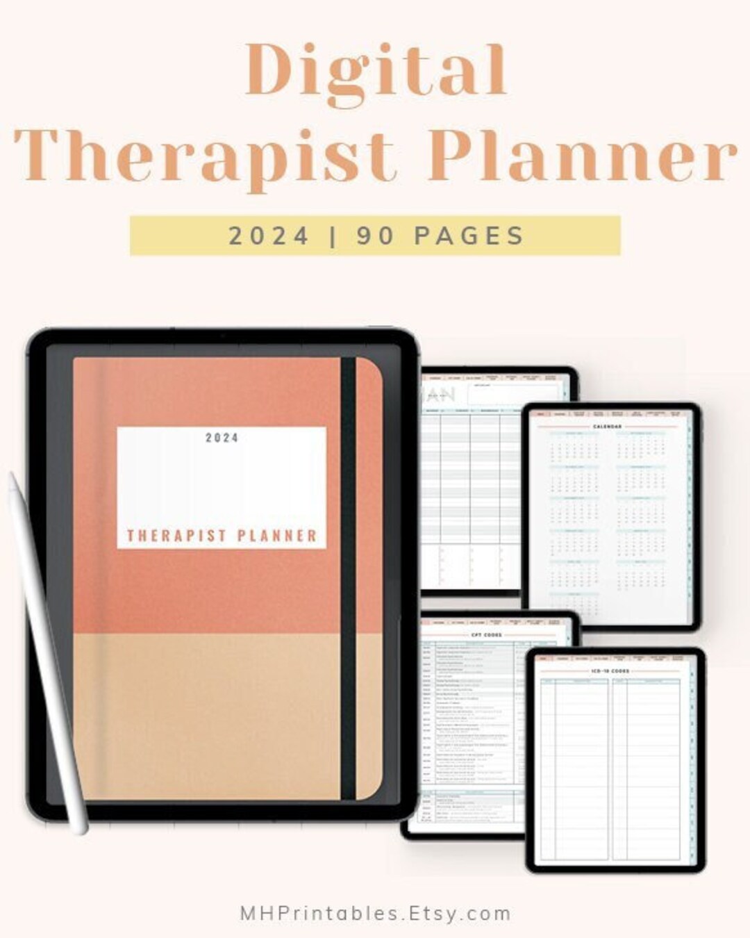 2024 Digital Therapist Planner Counselor Hourly Appointment Etsy New