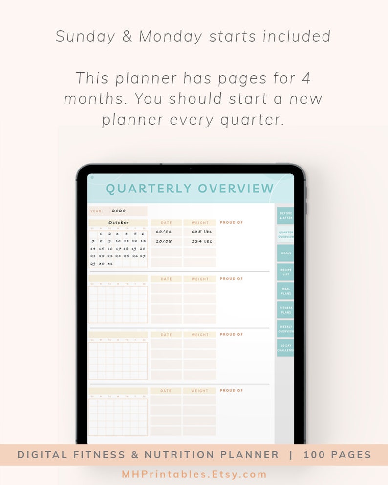 Digital Health Planner Fitness Nutrition Weight Loss Etsy