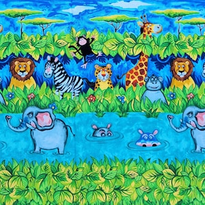 Animal Safari Cotton Fabric - Half Yard - Blank Textiles 5847 - Quilt - Sewing - Elephant - Zebra - Lion - Giraffe - Kids - Children - Baby