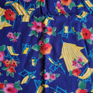 Vintage Beachy Floral Cotton Fabric - 3/4 Yard - Robert Kaufman Pattern 1008 - Beach Chair - Quilting - Sewing - Blue - Tropical - Floral
