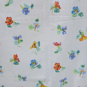 Vintage Floral Flat Sheet - Twin Size - White - All Over Flowers - Cotton Polyester Fabric - White - Green - Blue - Purple - Cottagecore