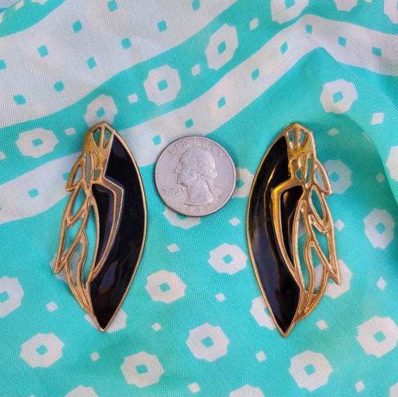Vintage Black and Gold Metal Earrings - Large Sta… - image 5