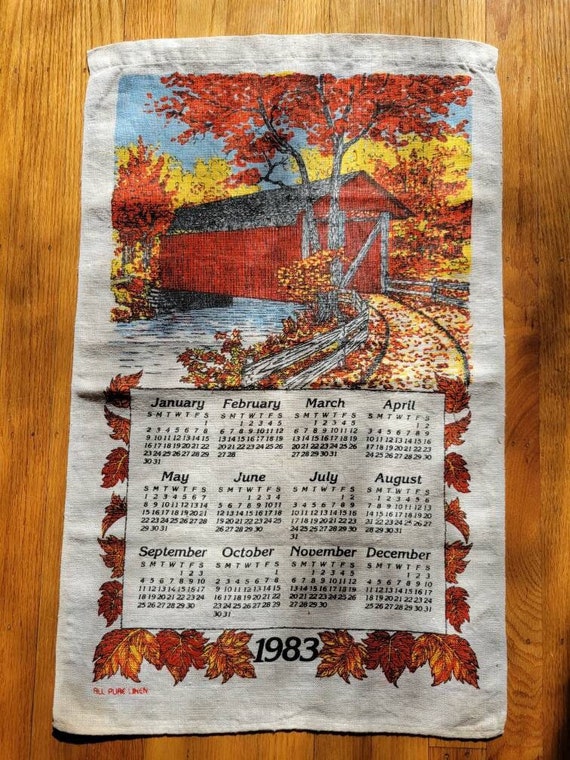 Vintage 1983 Calendar Tea Towel Linen Kitchen Wall Hanging Covered Bridge  Autumn Fall Red Barn 16 X 26 Inches Birthday Gift - Etsy