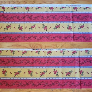 2 Long Pieces of Vintage Striped Fabric - 5th Avenue Designs for Covington - Red - Yellow - Floral - Country Shabby Chic - Rose Border Quilt