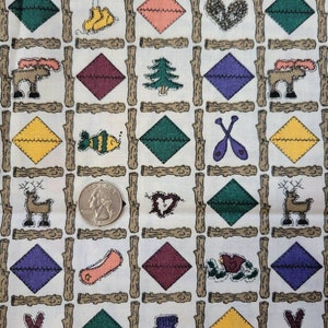 Vintage Outdoors Cotton Fabric by the Yard - Northwoods Adventure by Leanne Anderson - Camping - Fish - Deer - Ski - Cabin Decor - Quilt