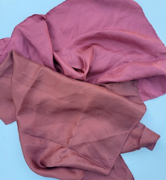 Solid Color Vintage Hand Rolled Silk Scarves - Po… - image 1