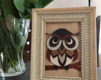 Framed owl leather