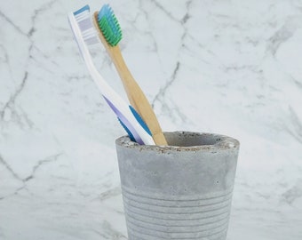 Toothbrush Jar - Hypertufa Cup / Concrete Cup - Toothbrush Cup - Razor Holder - Industrial Bathroom Decor- Minimalist Decor Toothbrush Caddy