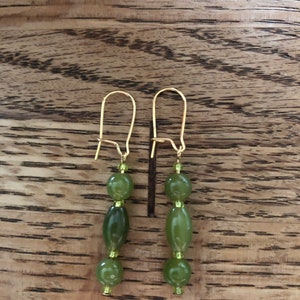 Green Jade & Gold Dangle Earrings