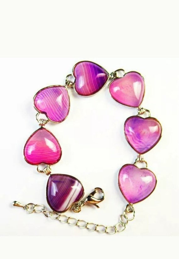 Purple Onyx Agate Heart Bracelet - image 1