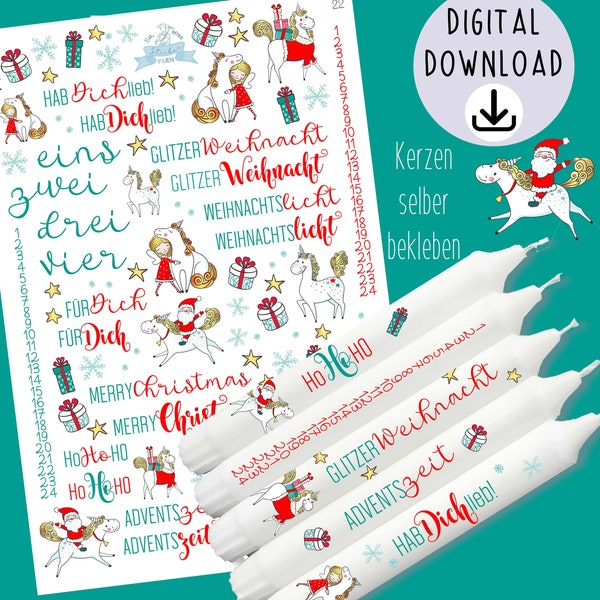 Digital Candle Tattoos "UNICORN Advent Calendar"  Candles themselves stick STICKERFARM - Instant Download