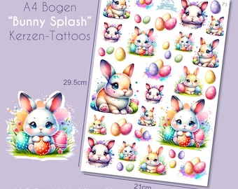 Easter bunnies in pastel for candles water slide film, Bunny Splash many Easter eggs, (COLOR + SW) candle film - STICKERFARM (72)