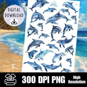 Wasserfarbe Delfine Digitaler Download für Kerzentattoos, Karten Geschenkideen für Tierliebhaber JPG (82)