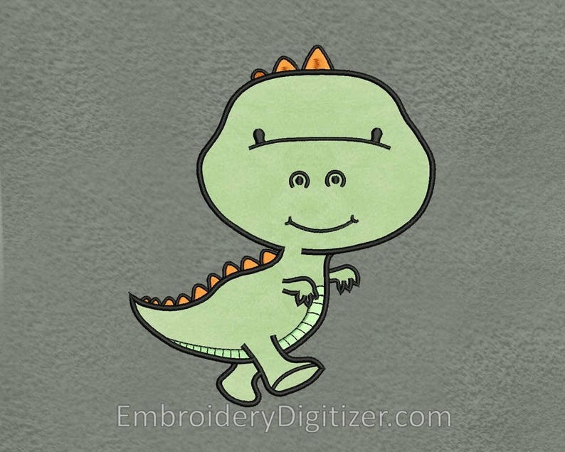 Cute Baby Green T-rex With Orange Spikes Applique Embroidery | Etsy