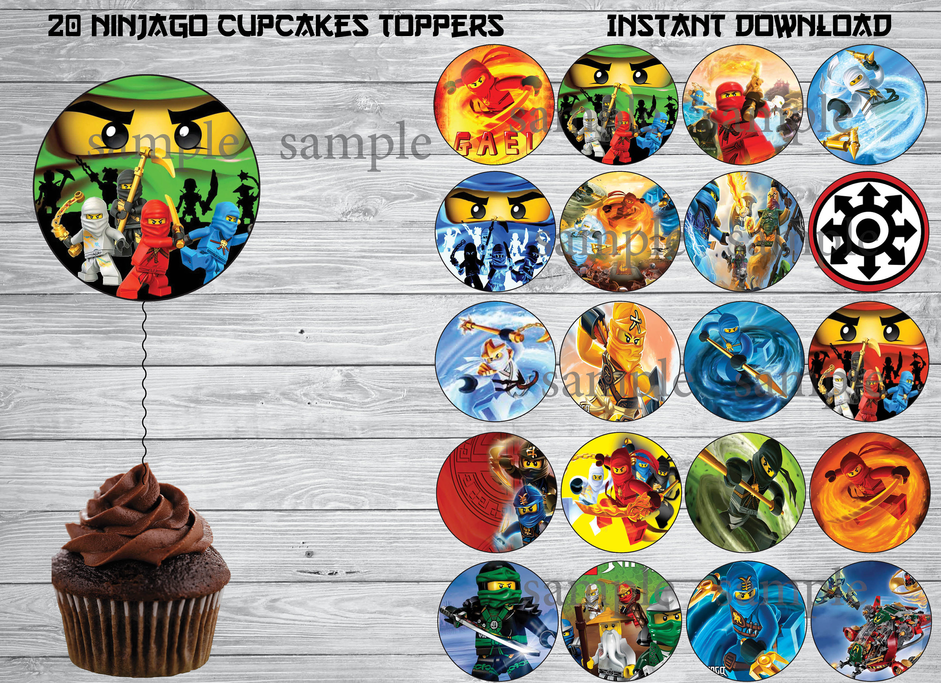 INSTANT DOWNLOAD Ninjago cupcakes toppers Ninjago Etsy