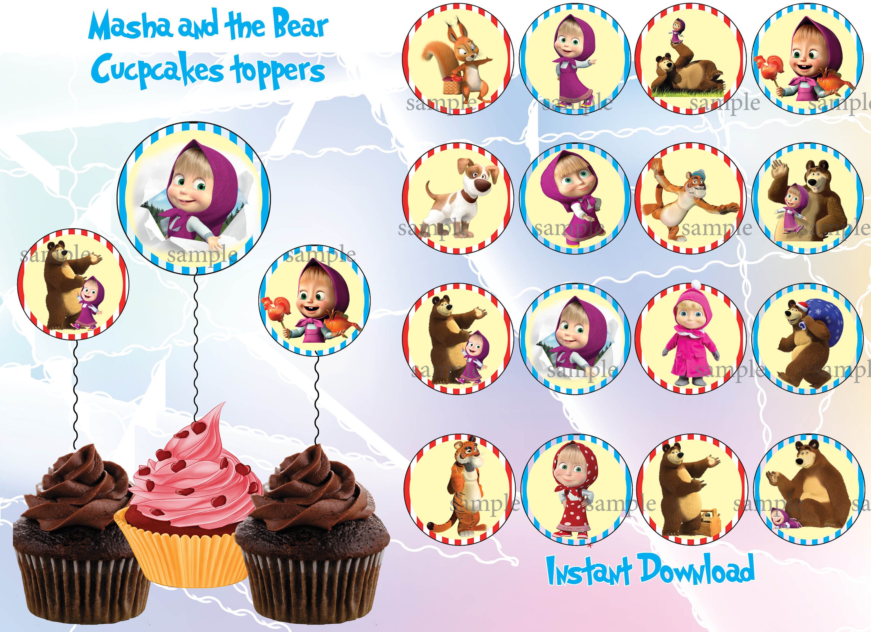 Masha and the bear cupcakes toppers Masha and the bear Party | Etsy
