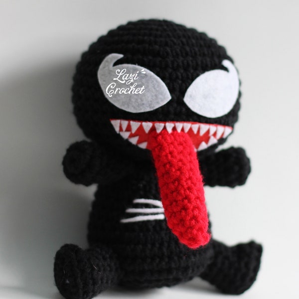 Venom Spider Chibi Amigurumi Crochet Pattern Tutorial Kawaii Toy Plush Knit Chart Doll Cute Handmade designed by LaziCrochet