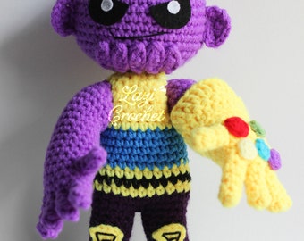 Thanos Movie style Amigurumi Crochet Pattern Easy Tutorial Kawaii Toy Cute Plush Knit Lovely Chart Doll Handmade designed by Lazi Crochet