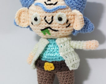 Tutorial de patrón de crochet para amigurumi de chibi, un científico loco, un juguete kawaii de peluche, una muñeca tejida a mano por Lazi Crochet.