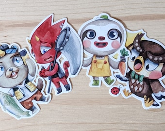 AC Fanart Sticker Set – Leif, Blathers, C.J., Flick