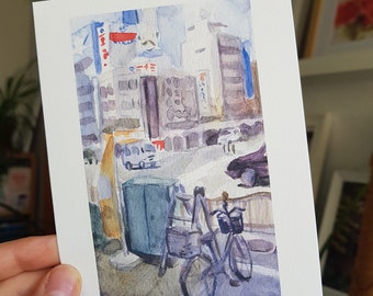 Watercolor mini-print – Tokyo Street  MISCUT