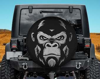 Gorilla Face Strong Animal Motivation Spare Tire Cover Thickening Leather Universal Fit for Jeep, Trailer, RV, SUV, Truck, Personalized Gift