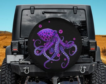 Deep Sea Kraken Octopus With Pink Rings Spare Tire Cover Thickening Leather Universal Fit for Jeep, Trailer, RV, SUV, Truck