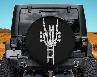 Skull Rock & Roll Skeleton Guitar Music Lover Spare Tire Cover Thickening Leather Universal Fit for Jeep, Trailer, RV, SUV, Truck