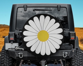 Daisy Flower With A Leaf Spare Tire Cover Thickening Leather Universal Fit for Jeep, Trailer, RV, SUV, Truck, Tough Tire Wheel Soft Cover