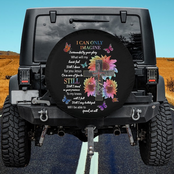 Only Imagine Faith Butterfly Jesus Christian Bible Verse God Spare Tire Cover Thickening Leather Universal Fit for Jeep, Trailer, RV, SUV